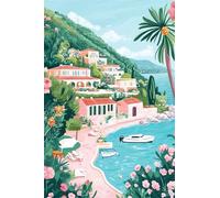 Paint by Number for Adult,Coastal Town Lake DIY Oil Painting Kits on Canvas for Beginner,with Brushes and Acrylic Pigment,Paint by Numbers Arts and Crafts Kit for Home Decor Without Frame,40x50cm