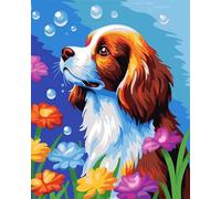 Paint by Number for Adult,Colored Flowers Dog DIY Oil Painting Kits on Canvas for Beginner,with Brushes and Acrylic Pigment,Paint by Numbers Arts and Crafts Kit for Home Decor with frame,60x90cm