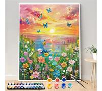 Paint by Number for Adult,Colorful Flower Field Plants DIY Oil Painting Kits on Canvas for Beginner,with Brushes and Acrylic Pigment,Paint by Numbers Arts Crafts Kit for Home Decor with frame,50x65cm