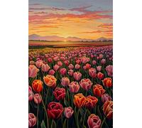 Paint by Number for Adult,Flower Field Sunset DIY Oil Painting Kits on Canvas for Beginner,with Brushes and Acrylic Pigment,Paint by Numbers Arts and Crafts Kit for Home Decor Without Frame,40x50cm