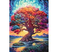Paint by Number for Adult,Growing Trees River DIY Oil Painting Kits on Canvas for Beginner,with Brushes and Acrylic Pigment,Paint by Numbers Arts and Crafts Kit for Home Decor Without Frame,55x70cm
