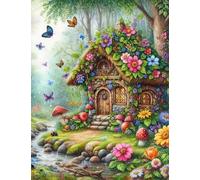 Paint by Number for Adult,House Flower Creek DIY Oil Painting Kits on Canvas for Beginner,with Brushes and Acrylic Pigment,Paint by Numbers Arts and Crafts Kit for Home Decor Without Frame,40x50cm