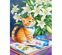 Paint by Number for Adult,Lily Cat DIY Oil Painting Kits on Canvas for Beginner,with Brushes and Acrylic Pigment,Paint by Numbers Arts and Crafts Kit for Home Decor with frame,50x65cm