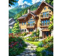 Paint by Number for Adult,Loft Garden Mountains DIY Oil Painting Kits on Canvas for Beginner,with Brushes and Acrylic Pigment,Paint by Numbers Arts and Crafts Kit for Home Decor Without Frame,55x70cm
