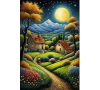 Paint by Number for Adult,Night Town Moon DIY Oil Painting Kits on Canvas for Beginner,with Brushes and Acrylic Pigment,Paint by Numbers Arts and Crafts Kit for Home Decor Without Frame,40x50cm