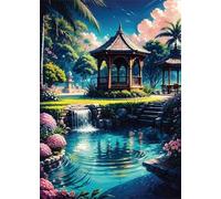 Paint by Number for Adult,Pavilion Pond Clouds DIY Oil Painting Kits on Canvas for Beginner,with Brushes and Acrylic Pigment,Paint by Numbers Arts and Crafts Kit for Home Decor Without Frame,40x50cm