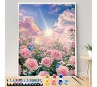 Paint by Number for Adult,Pink Peony Field DIY Oil Painting Kits on Canvas for Beginner,with Brushes and Acrylic Pigment,Paint by Numbers Arts and Crafts Kit for Home Decor Without Frame,40x50cm