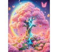 Paint by Number for Adult,Pink Tree Flower DIY Oil Painting Kits on Canvas for Beginner,with Brushes and Acrylic Pigment,Paint by Numbers Arts and Crafts Kit for Home Decor Without Frame,40x50cm