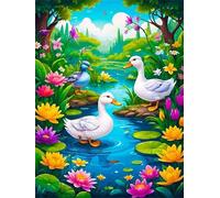 Paint by Number for Adult,Pond Ducks Lotus DIY Oil Painting Kits on Canvas for Beginner,with Brushes and Acrylic Pigment,Paint by Numbers Arts and Crafts Kit for Home Decor Without Frame,40x50cm