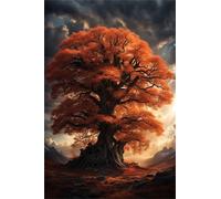 Paint by Number for Adult,Red Tree of Life DIY Oil Painting Kits on Canvas for Beginner,with Brushes and Acrylic Pigment,Paint by Numbers Arts and Crafts Kit for Home Decor Without Frame,40x50cm