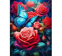 Paint by Number for Adult,Rose Red Butterfly DIY Oil Painting Kits on Canvas for Beginner,with Brushes and Acrylic Pigment,Paint by Numbers Arts and Crafts Kit for Home Decor with frame,60x90cm