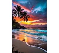 Paint by Number for Adult,Sunset Beach Sea DIY Oil Painting Kits on Canvas for Beginner,with Brushes and Acrylic Pigment,Paint by Numbers Arts and Crafts Kit for Home Decor Without Frame,55x70cm