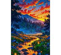 Paint by Number for Adult,Sunset Jungle Hills DIY Oil Painting Kits on Canvas for Beginner,with Brushes and Acrylic Pigment,Paint by Numbers Arts and Crafts Kit for Home Decor with frame,50x65cm