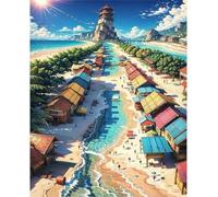 Paint by Number for Adult,Town Beach DIY Oil Painting Kits on Canvas for Beginner,with Brushes and Acrylic Pigment,Paint by Numbers Arts and Crafts Kit for Home Decor with frame,50x65cm