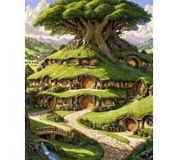 Paint by Number for Adult,Tree Village DIY Oil Painting Kits on Canvas for Beginner,with Brushes and Acrylic Pigment,Paint by Numbers Arts and Crafts Kit for Home Decor with frame,50x65cm