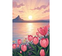 Paint by Number for Adult,Tulips Sea Sunset DIY Oil Painting Kits on Canvas for Beginner,with Brushes and Acrylic Pigment,Paint by Numbers Arts and Crafts Kit for Home Decor with frame,60x90cm