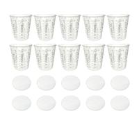 Paint Measuring Cups - Mixing Cups Clear, Precise Measuring Tools, Multi-Purpose Pouring Cup for Epoxy Resin, Pigment Mixing, DIY Crafts, 10-Pack pp Cup with Lids, Art Resin Supplies