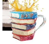 Painted Book Mug - 3D Book Stack Coffee Cup for Readers Writers Teachers | Ceramic 300ml Tea Drinkware with Hand Painted Design, Comfortable Handle Creatives Desk Beverage Holder for Study Office Home