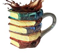 Painted Book Mug - 3D Painted Glass Reading Drinkware, Stacked Books Coffee Mug Drink Cups - for Women Men Readers Bookish Teacher Home Library Office Travel Tea Milk Water Juice