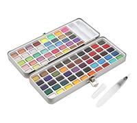 Paintersisters® Boîte de peinture aquarelle avec 90 teintes et pinceau réservoir d'eau dans une boîte en métal, kit de 90 godets