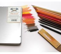 Paintersisters Lot de 12 crayons de couleur pastel sans bois - Dans boîte en métal - Crayons de couleur effaçables pour dessin, peinture, croquis (portrait)