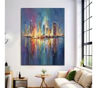 Painting Impression sur Toile Art abstrait, Les lumières de la ville se reflétaient, Tableau Decoration Murale, Tableau Senza cornice Intérieur pour Décoration de la Maison Hôtel 50 x 70 cm