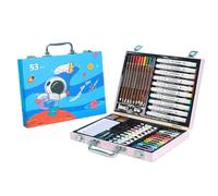 Painting Set, Oil Pastels Marker Kit, Vibrant Color Craft Tools,11.81x9.06x1.97 Inches, Educational Art Supplies, Portable Box 50 Piece, for Kids Travel Summer Camp Activities