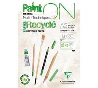 Clairefontaine 975743C Bloc Collé PaintON Multi-techniques - 30 Feuilles Papier Dessin Multi-techniques 100% Recyclé à la Surface Satinée - Blanc - A2 42x59,4 cm 250g