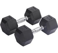 Pair Of 10kg(2 * 22 Lb) Hexagon Rubber Coated DumbbellBlack Material: Iron And RubberPerfect For Bodybuilding,Fitness,Weight Lifting And Training At Home Or Gym