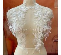 paire/2 pièces 3D Fleur Feuille Dentelle Tissu Paillettes Brodées Robe Appliques Col Maille Coudre Patch Pour Décoration De Mariage 23 cm * 43 cm - Ivoire - 2 pièces