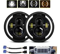 Paire 7” Phare de Travail LED 100W 10000LM 4 Lentilles Angel Eyes 3000K+6000K 4 Modes Eclairages Rond Noir Feux LED Off Road Feu Croisement DRL HI LO Beam pour Wrangler JK TJ LJ CJ Hummber H1 H2