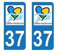Paire Autocollant plaque immatriculation 37 - Centre - Val de Loire