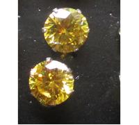 Paire Boucle D'oreille Clou Strass Jaune 8 Mm Femme Pin Up