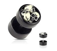 Paire boucle d'oreille homme ado acier puce noir clou vis tête de mort