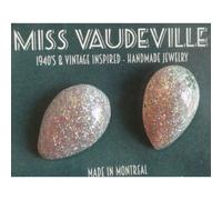 Paire Boucles D'oreilles Goutte Grise Vert Or Pin Up Retro