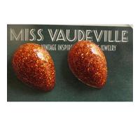 Paire Boucles D'oreilles Goutte Or Et Orange Pin Up Retro