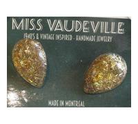 Paire Boucles D'oreilles Goutte Paillette Or Pin Up Retro