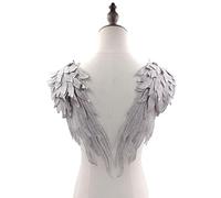 Paire d ’ appliques de vêtement avec plume superposée, Silver gray | de plumage brodé, disposition coordonnée en deux pièces, accent de déclaration pour la décoration de