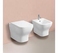 PAIRE D'ARTICLES SANITAIRES : BIDET ET TOILETTE SUSPENDUE EN CÉRAMIQUE BLANCHE SWING