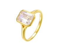 Paire de bagues en or véritable 9 K/14 K/18 carats avec moissanite rectangulaire, forme solitaire, or jaune 18 carats (750), Moissanite