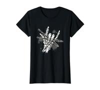 Paire de Baguettes de Batterie en Forme de Main en Forme de Squelette T-Shirt Graphique avec Valeur, Femme, Noir, M