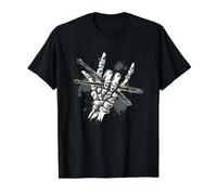 Paire de Baguettes de Batterie en Forme de Main en Forme de Squelette T-Shirt Graphique avec Valeur, Homme, Noir, M