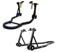 Paire de Béquilles lève-Moto Support Roue Avant + Roue arrière à Patins