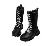 Paire de bottes de combat pour filles - Chaussures mi-mollet - Blanc et | Bottes de combat pour filles avec semelle épaisse à crampons, lacets et fermeture éclair latérale, en blanc ou noir pour