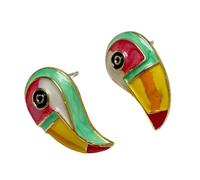 Paire de boucles d ' oreilles en forme d ' oiseau toucan français rétro avec finition brillante et doré pour un usage quotidien, des événements et des tenues