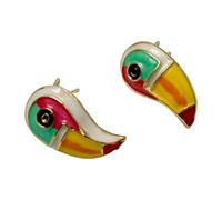 Paire de boucles d ' oreilles en forme d ' oiseau toucan français rétro avec finition brillante et doré pour un usage quotidien, des événements et des tenues
