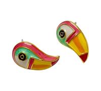 Paire de boucles d ' oreilles en forme d ' oiseau toucan français rétro avec finition brillante et doré pour un usage quotidien, des événements et des tenues