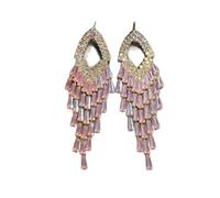 Paire de boucles d ' oreilles pendantes avec forme de larme et accents de rose, longue conception de bijoux en, env Boucles d ' oreilles pendantes en rose de 3, 54 pouces de bijoux