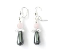 Paire de boucles d’oreilles pendantes en forme d’anges, avec pierres véritables d’hématite et autres pierres de couleurs. Montage en argent 925 avec dormeuses. (KUNZITE)