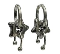 Paire de boucles d ' oreilles pendantes en forme d ' étoile de 3 cm avec créoles argentées, breloque bouffante à cinq points et perles incurvées pour un look tendance de jour comme de nuit